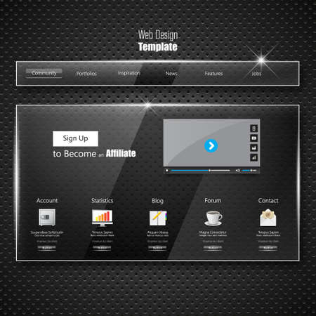 Glass Website template design on black metal plateのイラスト素材