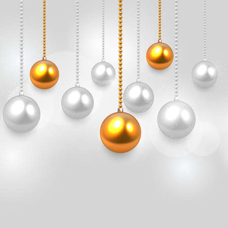 Golden, silver realistic vector Christmas balls set.のイラスト素材
