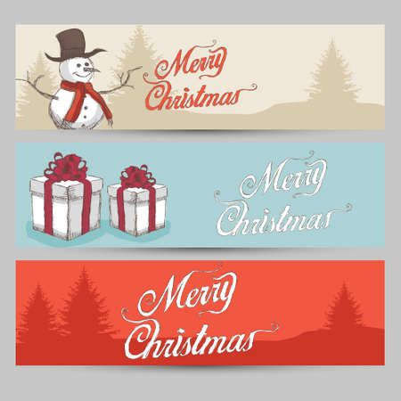 Christmas background set with hand drawn lettering merry christmasのイラスト素材
