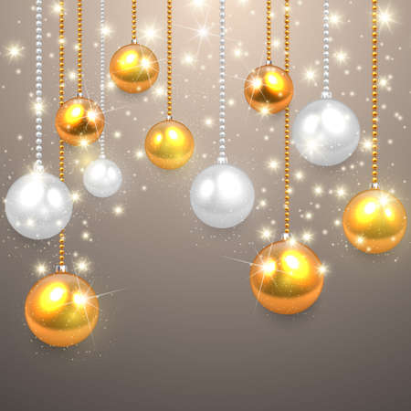 Golden, silver realistic vector Christmas balls set.のイラスト素材