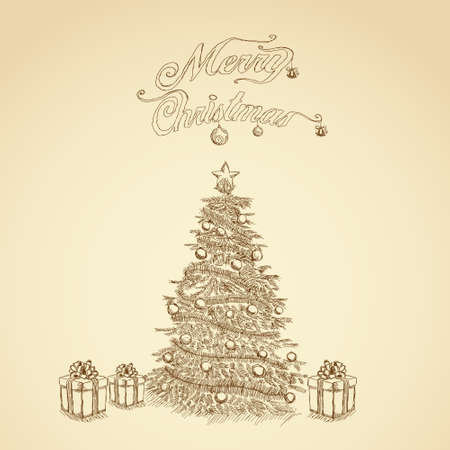 Christmas sketch retro background, vectorのイラスト素材