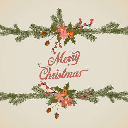 Merry Christmas, Vintage Christmas Background With Typographyのイラスト素材