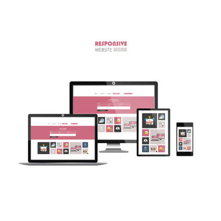 Website Template on Smart phone, laptop, tablet, and flat screen.のイラスト素材