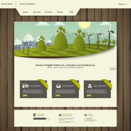 Eco Website Design with wood texture and cartoon drawing style header, theのイラスト素材