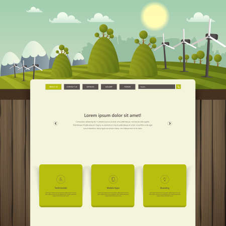 Eco Website Design with wood texture and cartoon drawing style header,のイラスト素材