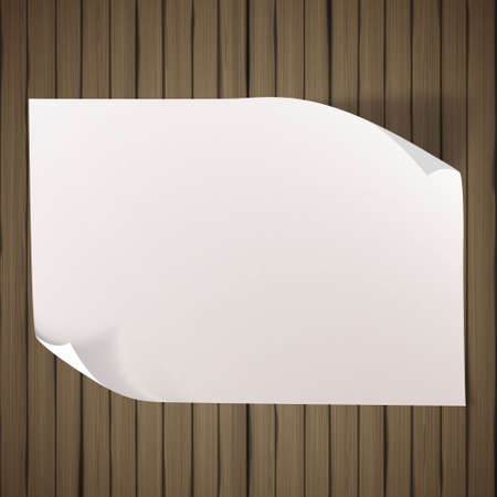 Realistic vector old brown wooden boards and blank paperのイラスト素材