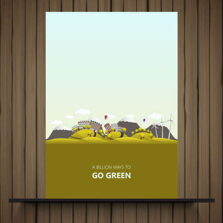 Flyer design. Landscape with fields and hills. Think Green. Ecology Concept.のイラスト素材