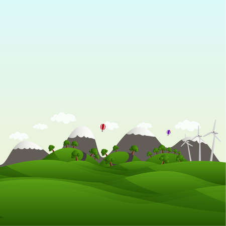 Landscape with fields and hills. Think Green. Ecology Concept.のイラスト素材