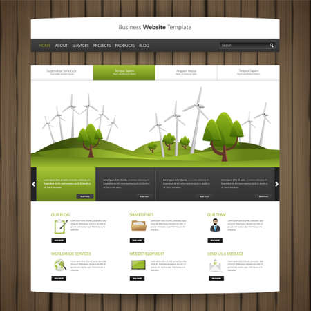 Eco Website Design with wood texture and cartoon drawing style header,のイラスト素材