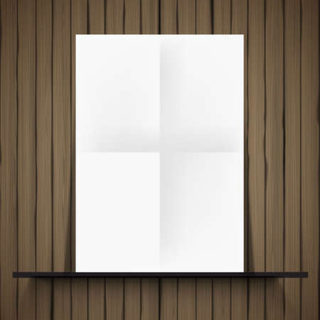 Realistic vector, Paper mockup on wooden tableのイラスト素材