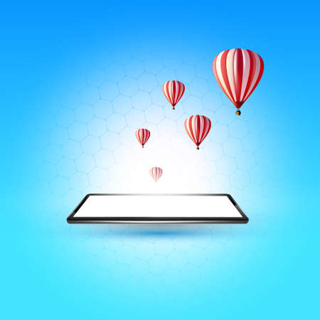 Smartphone with outgoing hot air balloon. Vector Designのイラスト素材