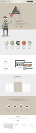one page website template design with hipster character illustrationのイラスト素材