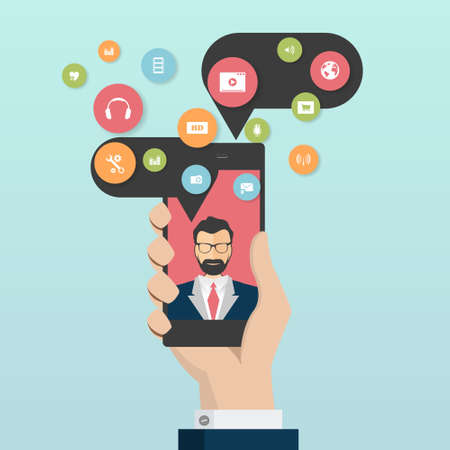 Smartphone applications in hand with background, vectorのイラスト素材