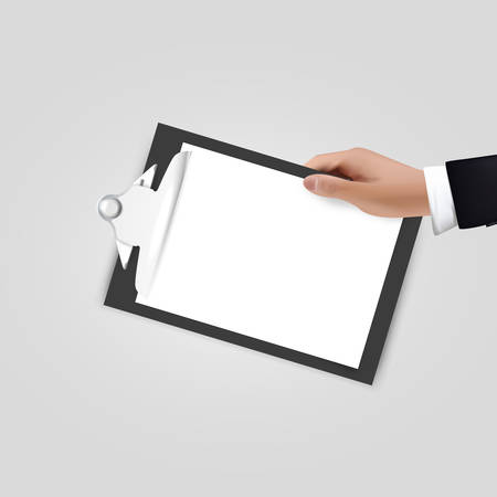 Realistic vector Hand holding clipboard on white. whale designのイラスト素材