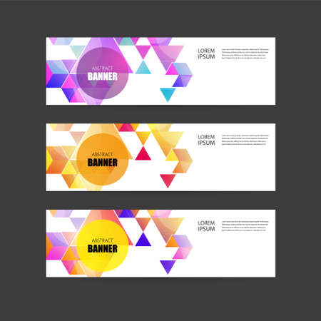 Vector banners with abstract multicolored polygonal mosaic background. Modern geometric triangular pattern. Business design template. Purple blue pink and orange colorsのイラスト素材