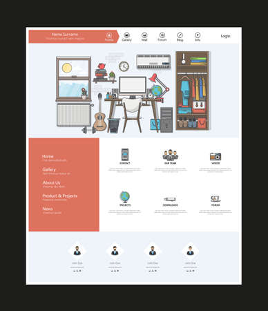 website design template in flat design style, with flat workplace illustrationのイラスト素材