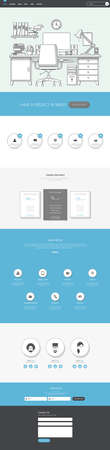 One page website design template in flat design style with flat workplace illustrationのイラスト素材
