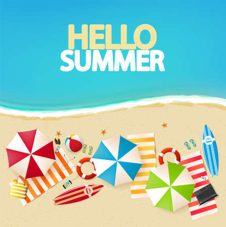 Top view of beach realistic vector illustration.のイラスト素材