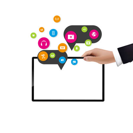 Businessman holding digital tablet, isolated elements with cloud computing.のイラスト素材