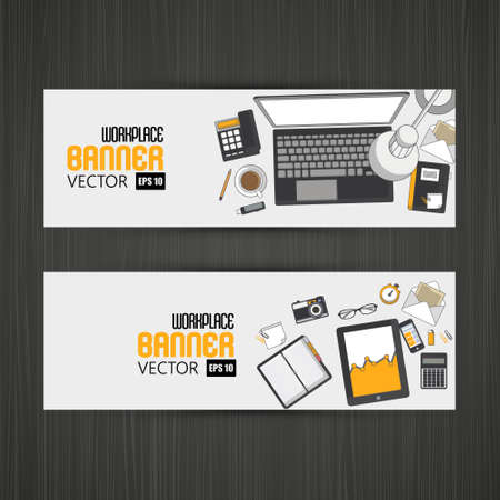 Flat Banner with workplace elements,のイラスト素材