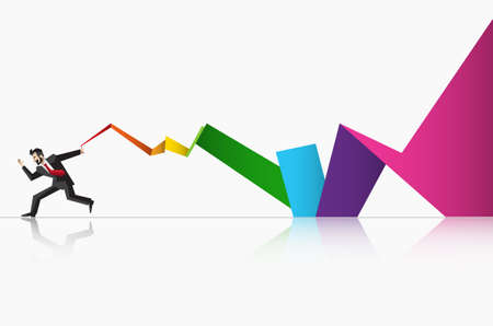 Businessman runing flag Wight long, low polygon colorful business background,
