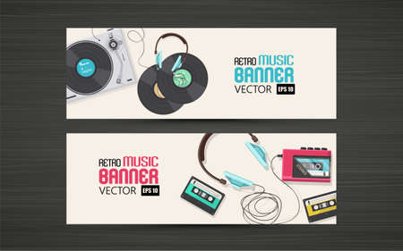 Flat Illustration of retro music banner. Vector Design,のイラスト素材