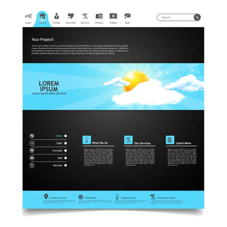 Colorful Website Template Design. Elements set of ui ux desin. Vector illustration background sky with clouds and sun.のイラスト素材