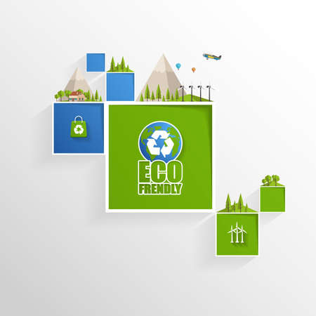 Eco / ecology infographics vector design, blue and green colored Rectangles design.のイラスト素材