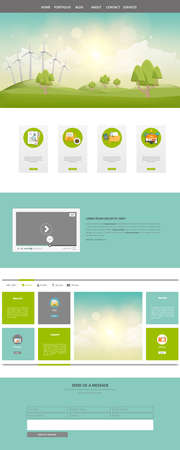 Modern Eco website template with eco landscape illustrationのイラスト素材
