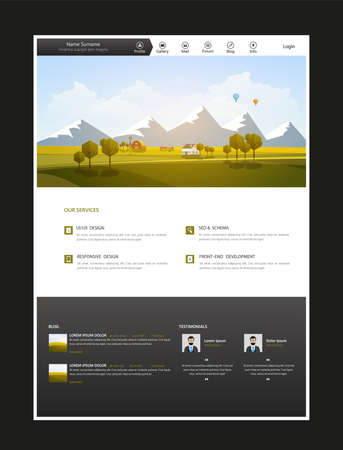 Creative Website Design Template with Countryside Landscape Vector Illustration. Simple Layout Businessのイラスト素材