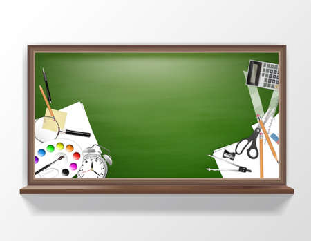 Back to school background with school supplies, education workplace accessories. vector illustrationのイラスト素材
