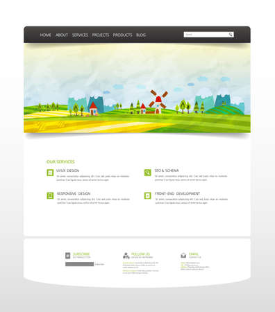 Website Template, with colorful cartoon illustration header. Vector Layout.のイラスト素材