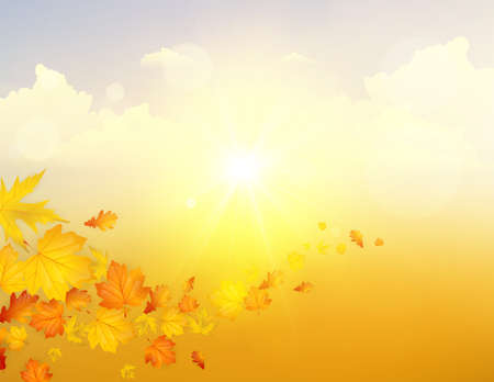 Autumn Fantasy Vector Background Landscape, Sunset on cloudy sky.のイラスト素材