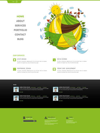 Eco web site design layout with vector illustration of hand drawn planet.のイラスト素材