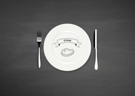 Vector on black chalkboard dinner plate, knife and fork with Icon, Can you use Restaurant menu designのイラスト素材