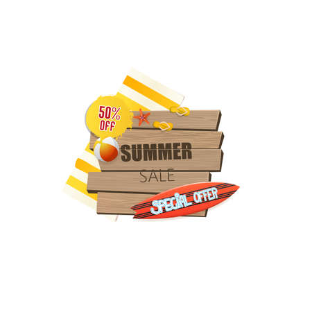 Summer sale background, wooden plaque. Vector illustration.のイラスト素材