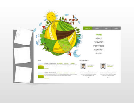 Eco web site design layout with vector illustration of hand drawn planet.のイラスト素材