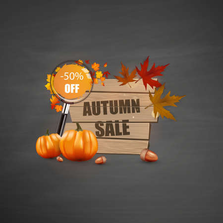 Autumn Sale Concept with Autumn Leaves Vector Illustration.のイラスト素材