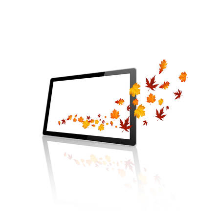 Autumn Leaves Coming out of a flat tablet, Vector Design,のイラスト素材