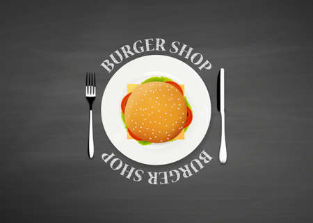 Top view illustration of burger. Burger Shop concept.のイラスト素材