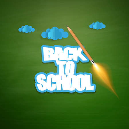 Back to school background. Origami clouds and launch rocket ship made with pencil.のイラスト素材