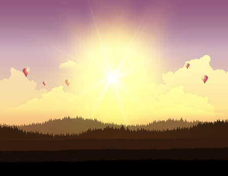 Fantasy Landscape Sunset Vector Illustration.のイラスト素材