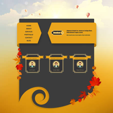 Website Template with Autumn Sunset Illustration. Vector Eps 10のイラスト素材