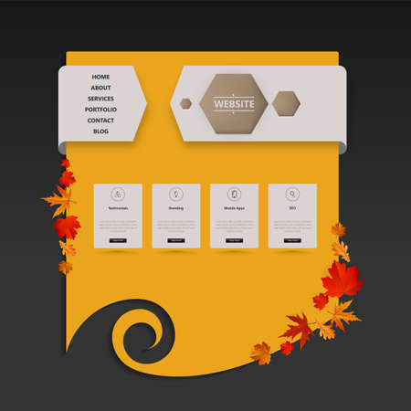 Website Template with Autumn Leaves Illustration.のイラスト素材