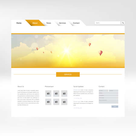 Website Template with Autumn Sunset Illustration.のイラスト素材