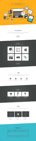 Vector One Page Website Template flat in design, with top view of office supplies. Editable Vector Illustrationのイラスト素材
