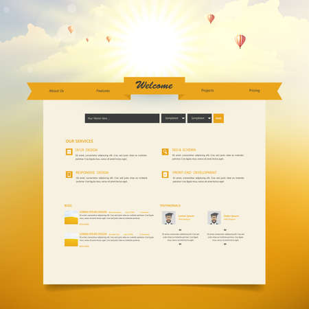 Website Template with Autumn Sunset Illustration.のイラスト素材