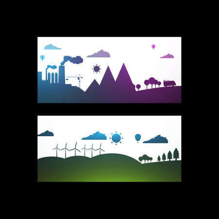 Two Abstract Banner, environmental pollution and eco frendly.のイラスト素材