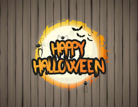 Happy Halloween design on wooden background - vector backgroundのイラスト素材