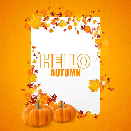 White paper with autumn leaves and pumpkin. Vector autumn design. Fall theme.のイラスト素材